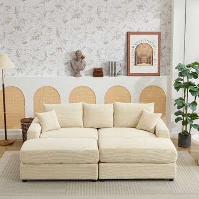 Modern 2-Piece Corduroy Sectional Couch Slipcover Cushion Covers Stretch Fabric 2 Pillows Retro Chic Living Room