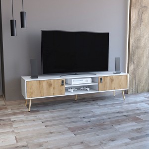 71" TV Stand with Dual-Tone Finish, Hinged Drawers, Open Shelves, and Organized Cable Management for Living Room and Bedroom - 1 of 4