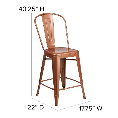 Copper Metal Indoor-Outdoor Counter Height Dining Chair