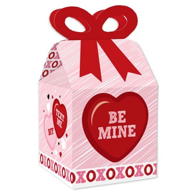 Big Dot of Happiness Conversation Hearts - Square Favor Gift Boxes - Valentine's Day Party Bow Boxes - Set of 12