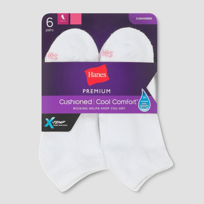 Hanes Premium Women's 6pk Cushioned Low Cut Socks, 3 of 4