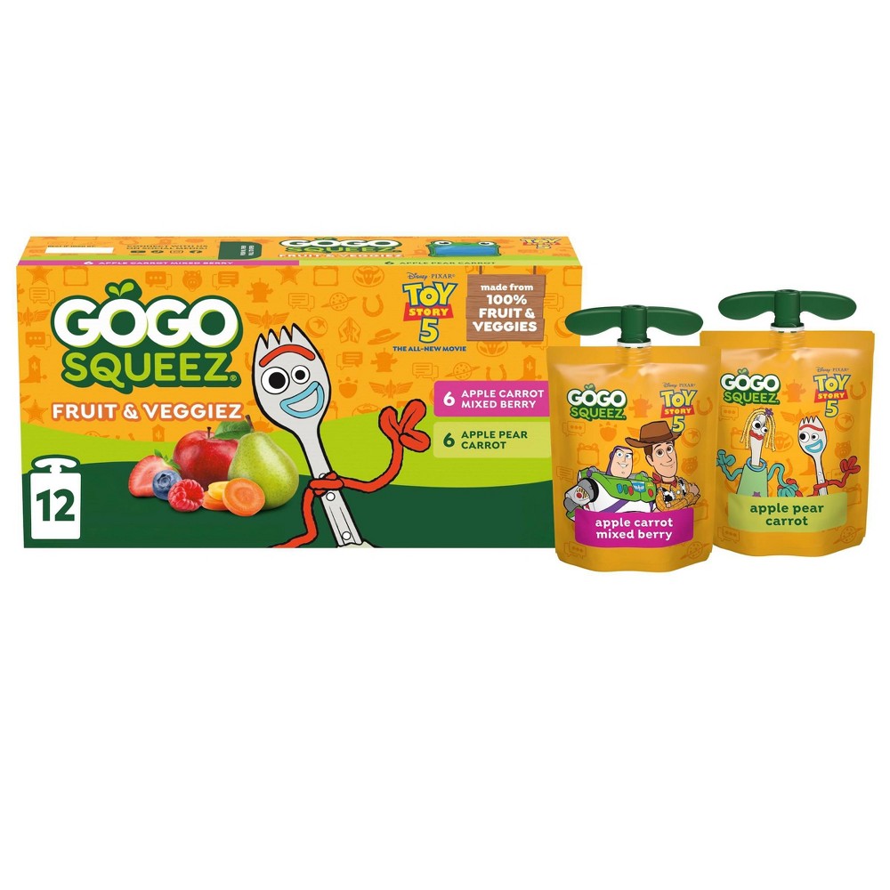 GoGo SqueeZ Fruit & VeggieZ No Sugar Added Applesauce and Puree Apple Pear Carrot and Apple Carrot Mixed Berry Variety Pack - 3.2oz/12ct