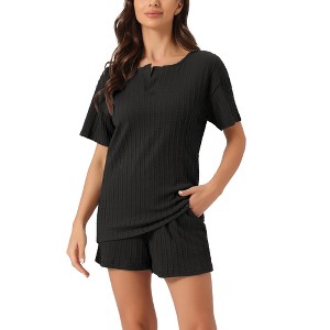 cheibear Women's Casual Shorts Sleeves Lounge Tops with Shorts Pajama Sets - 1 of 4