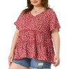 Agnes Orinda Women's Plus Size Boho Ditsy Floral V Neck Ruffle Tiered Pleated Babydoll Blouses - 2 of 4