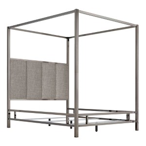 Full Manhattan Black Nickel Canopy Bed with Vertical Panel Headboard Smoke - Inspire Q, Grey