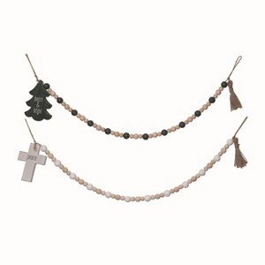 Transpac Wood Merry Bright Beads Garland Set of 2 Christmas Home Decorations - 1 of 1