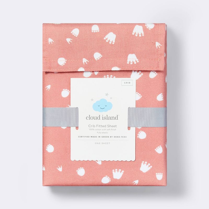 Fitted Crib Sheet Dino-snore Footprint - Coral Red - Cloud Island&#8482;, 5 of 6