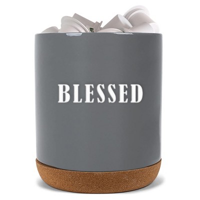 Elanze Designs Blessed Grey X-Large Cork Bottom, Kitchen Counter, Ceramic Stoneware, Coffee, Tea and Hot Chocolate, Machine Brewing, K Capsule Pod