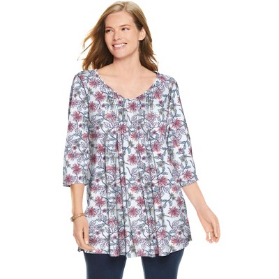 Woman Within Plus Size V-Neck Pintucked Tunic