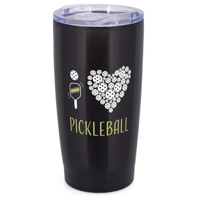 Elanze Designs 20 oz Stainless Steel On the Go Insulated Travel Tumbler With Push Top Lid, I Heart Pickleball Black
