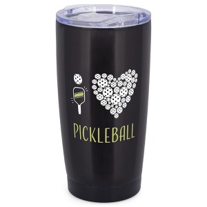 Elanze Designs 20 oz Stainless Steel On the Go Insulated Travel Tumbler With Push Top Lid, I Heart Pickleball Black - 1 of 4
