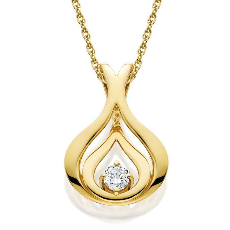 Pompeii3 Natural Round-Cut Diamond Solitaire Pendant & Chain 10K Yellow Gold 5/8" Tall, 1 of 3
