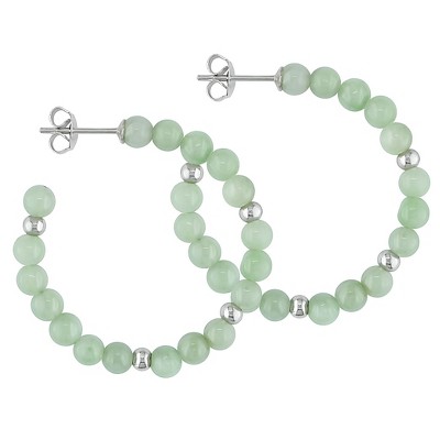 EVERLY JEWELRY | Silver Findings Green Synthetic Jade Hoop Beaded Earrings