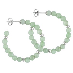 EVERLY JEWELRY | Silver Findings Green Synthetic Jade Hoop Beaded Earrings - 1 of 1