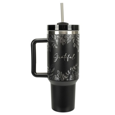 Elanze Designs Grateful Autumn Harvest Leaves 40 oz. Stainless Steel, Large Water Bottle Coffee Mug, Spill & Leak Resistant, Thermal Travel Tumbler