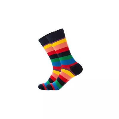 Rainbow Striped Pattern Socks from the Sock Panda (Men's Sizes Adult Large) -Black Trim