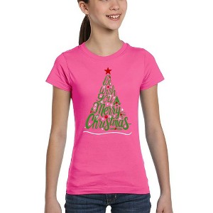 LA Pop Art We Wish You A Merry Christmas - Girl's Word Art T-Shirt - 1 of 4