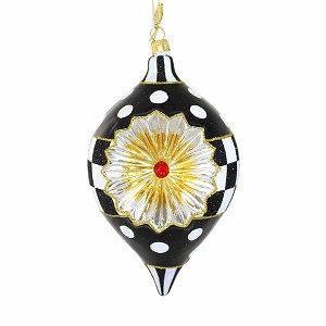 Huras Family Black And White Delight Teardrop Reflector - 1 Glass Tree Ornament 6.0 Inch, Glass - Hand Painted Modern Vintage Style BW973 6.5 Inch - 1 of 3