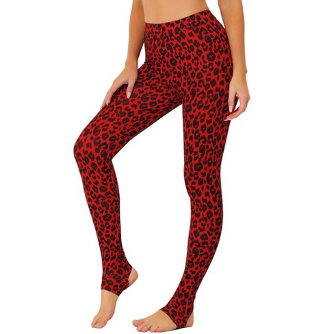 Allegra K Women's Printed High Waist Elastic Waistband Yoga Stirrup Pants  Red-Leopard X-Large