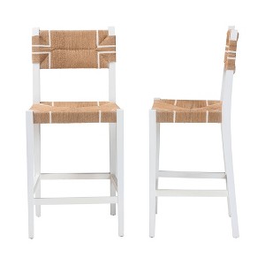 bali & pari 2pc Talli Paper Loom and Mahogany Wood Bar Stool Set Brown/White - 1 of 4