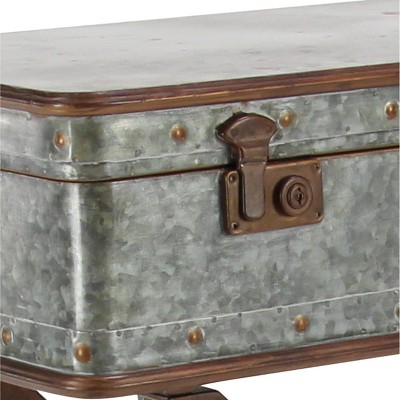Gray Metal Suitcase Style Accent Table with Folding Legs
