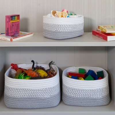 Gray Woven Cotton Rope Storage Basket Set, 3-Piece