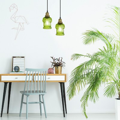 Green and Gold Glass Pendant Light with Adjustable Cord