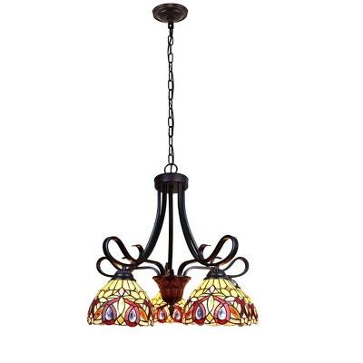 Victorian Tiffany-Style Dark Bronze Mini Chandelier with Stained Glass Shades