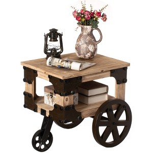 Vintiquewise Farmhouse Wagon-Style End Table with Storage Shelf & Rolling Wheels Vintage Wood Accent Table for Living Room Bedroom or Entryway - 1 of 4