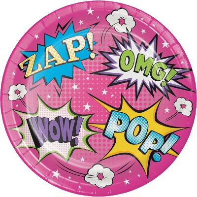  24ct Girl Superhero Dessert Plates Pink 