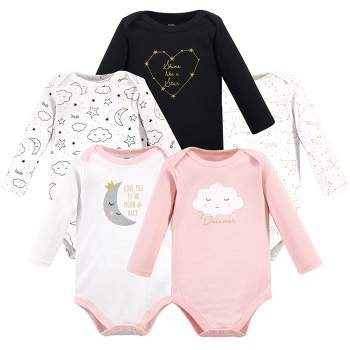 Hudson Baby Infant Girl Cotton Long-Sleeve Bodysuits 5pk, Dreamer