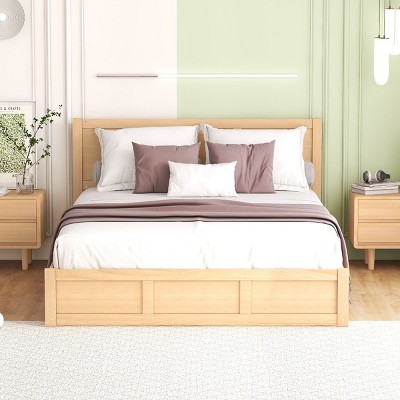 Platform Bed with Storage Compartments and 2 Drawers, Rustic Solid Wood Frame Bed for Bedroom-Baofuwish