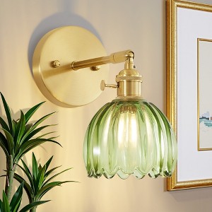 POWLIG 9.36-in 1-Light Green Gold Vintage Floral Glass Armed Wall Sconce with Tulip Glass Shade - 1 of 4