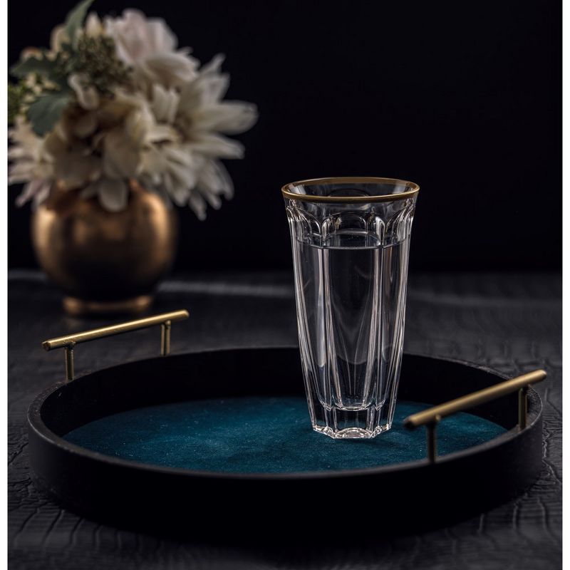 JoyJolt Windsor Crystal Highball Glasses - Set of 2 Tall Elegant Drinking Glassware with Gold Rim - 8.7 oz, 4 of 8