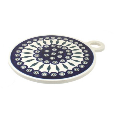 Blue Rose Polish Pottery Peacock Round Cutting Board