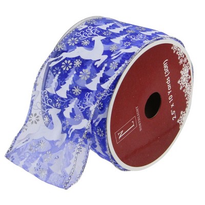 Northlight Blue Winter Wonderland Flying Reindeer Wired Christmas Craft Ribbon 2.5" x 120 Yards