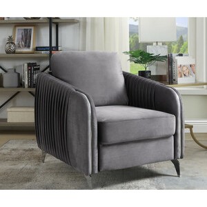 Velvet Accent Armchair with Channel-Quilted Design, Pocket Coil Seat and Chrome Legs for Living Room - 1 of 4