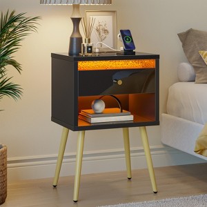 Pinmoco LED Nightstand with Charging Station, Modern Bedside Table with Drawer - 1 of 4