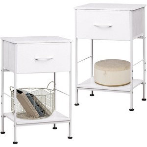 Nightstand Set of 2 with Fabric Storage Drawer and Open Wood Shelf, End Table with Steel Frame - 1 of 4