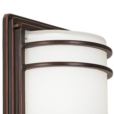 Modern Bronze Wall Sconce Duo 13" Hardwired Steel Frame with Opal Glass