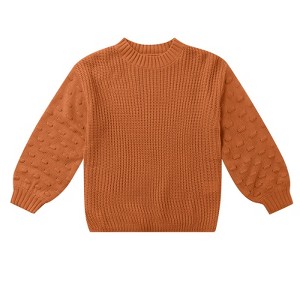 Girls Pullover Sweater Cable Knit Soft Comfy Sweater for Girls Crew Neck Sweater Puff Sleeve Ribbed Knit Cuff - 1 of 4