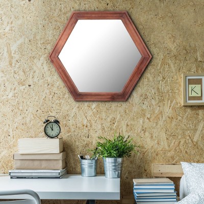 Redwood Hexagon Wall Mirror with Wooden Frame