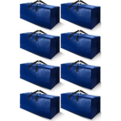 8 Pack Heavy Duty Extra Large Moving Bags with Backpack Straps - Strong Handles & Zippers, Storage Totes (Set of 8, Blue)