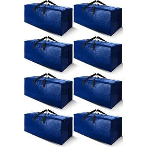 8 Pack Heavy Duty Extra Large Moving Bags with Backpack Straps - Strong Handles & Zippers, Storage Totes (Set of 8, Blue) - 1 of 1