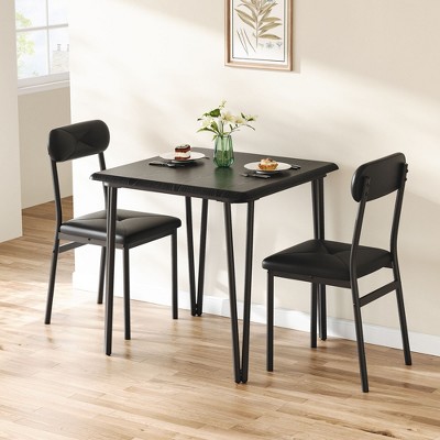 Dining Table for 2, Small Square kitchen Dinner Table Set for 2,Space Saving Wood Modern Dinette With Upholstered,3 Piece