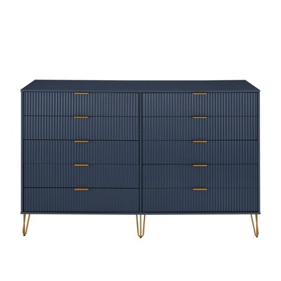 Manhattan Comfort Dumbo 10 Drawer Double Dresser Midnight Blue Target