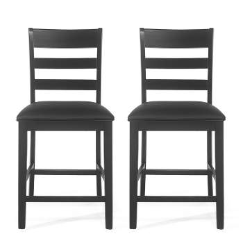 2pc Benner Farmhouse Upholstered Wood Counter Height Barstools Black - Christopher Knight Home