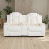 MAYEERTY Power Reclining Loveseat, Electric 2-Seat Leather Recliner with USB Charging, Storage & Cup Holders for Living Room, White - 2 of 4