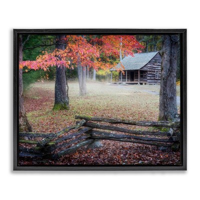 Stupell Industries Log Cabin Woody Autumn Foliage Floating Frame Canvas Art