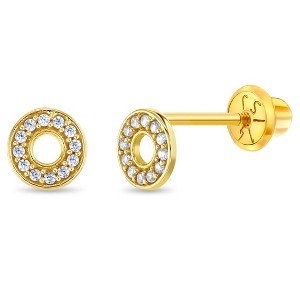 Girls' Round CZ Encrusted Screw Back 14k Gold Earrings - In Season Jewelry - 1 of 4